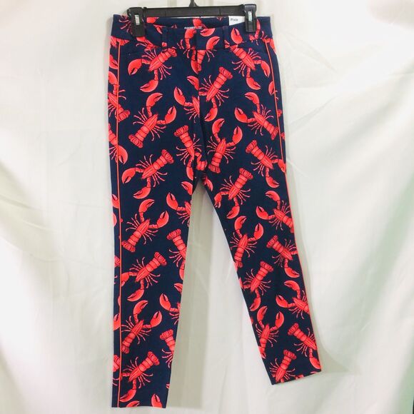 NEW Old Navy Pixie Lobster Print Pants Size 4 Red Navy Cotton Blend Ankle NWT - Picture 2 of 5